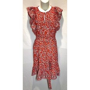 MAX STUDIO Women's STYLE 2901D64 ruffle sleeve Midi red floral print Dress Sz S